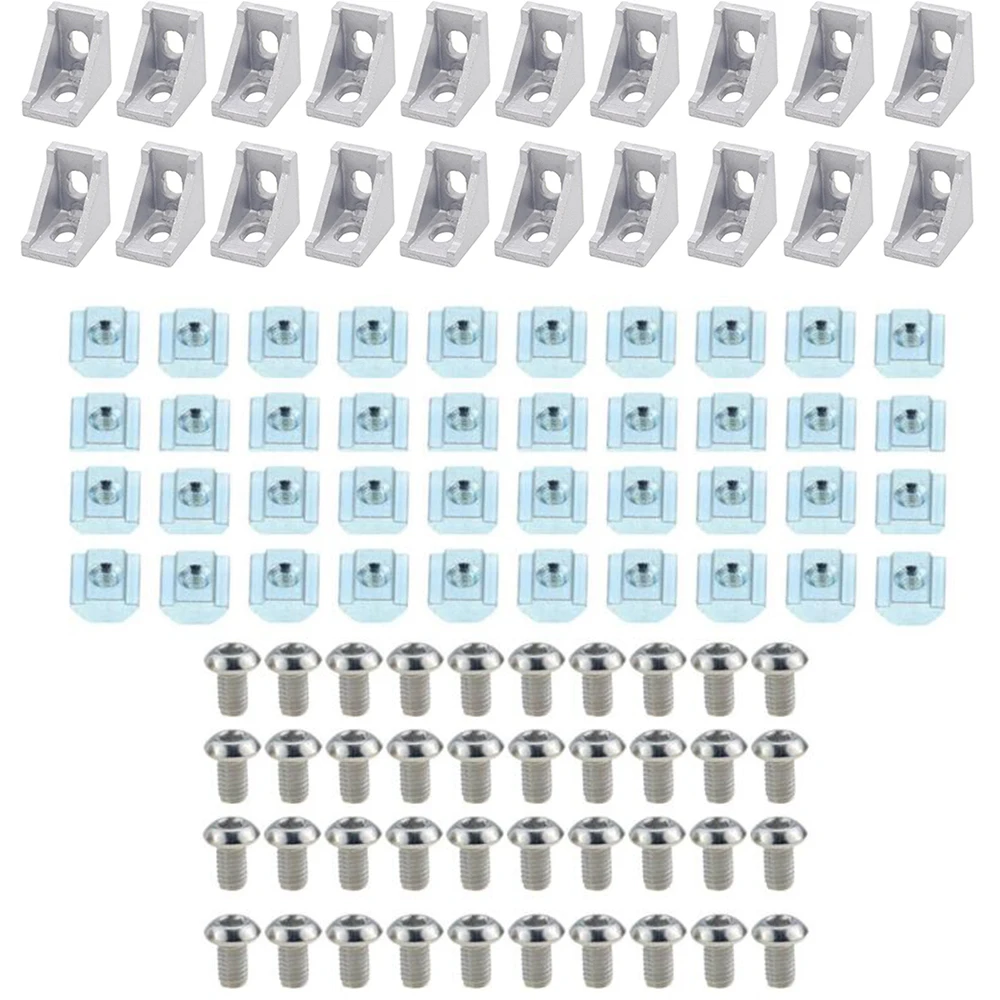 Conjunto de Conector de Perfil de Alumínio 2028 20 Peças com Suporte de Canto Preto ou Prata 2028 Mais 40 Peças de Parafusos m5 Mais 40 Peças Série 20 Porcas m5