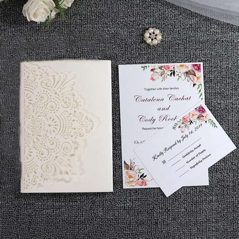 European Laser Cut Wedding Invitations Card 3D Tri-Fold Diamond Ring Engagement Greeting Card 5pcs greeting cards