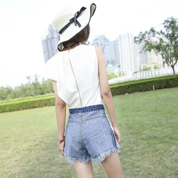 

High Waist Button Denim Blue Casual Loose Both Sides Can Wear Women Thin 2020 Summer Solid Pocket Woman Shorts