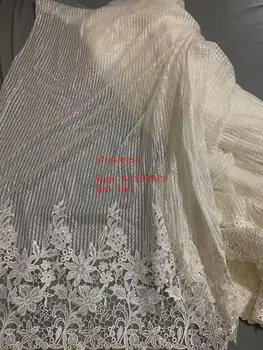 

5yards/bag Cream white vertical stripes flower sequins fashion European and American style fabrics used in wedding dress design