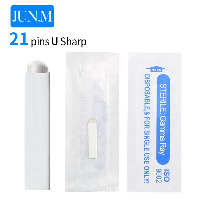 Dia 0.2mm 500pcs/box 21-pin U Shape Tattoo Eyebrow Needle Manual Blade 3D Embroidery White Microblading blades-B0 | Красота и