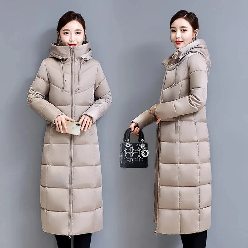 

2023 Winter Down Jacket Parkas Womens Long Hooded Down Cotton Coat Large Size Cotton-padded Coat Overcoat Female Thick Warm Coat