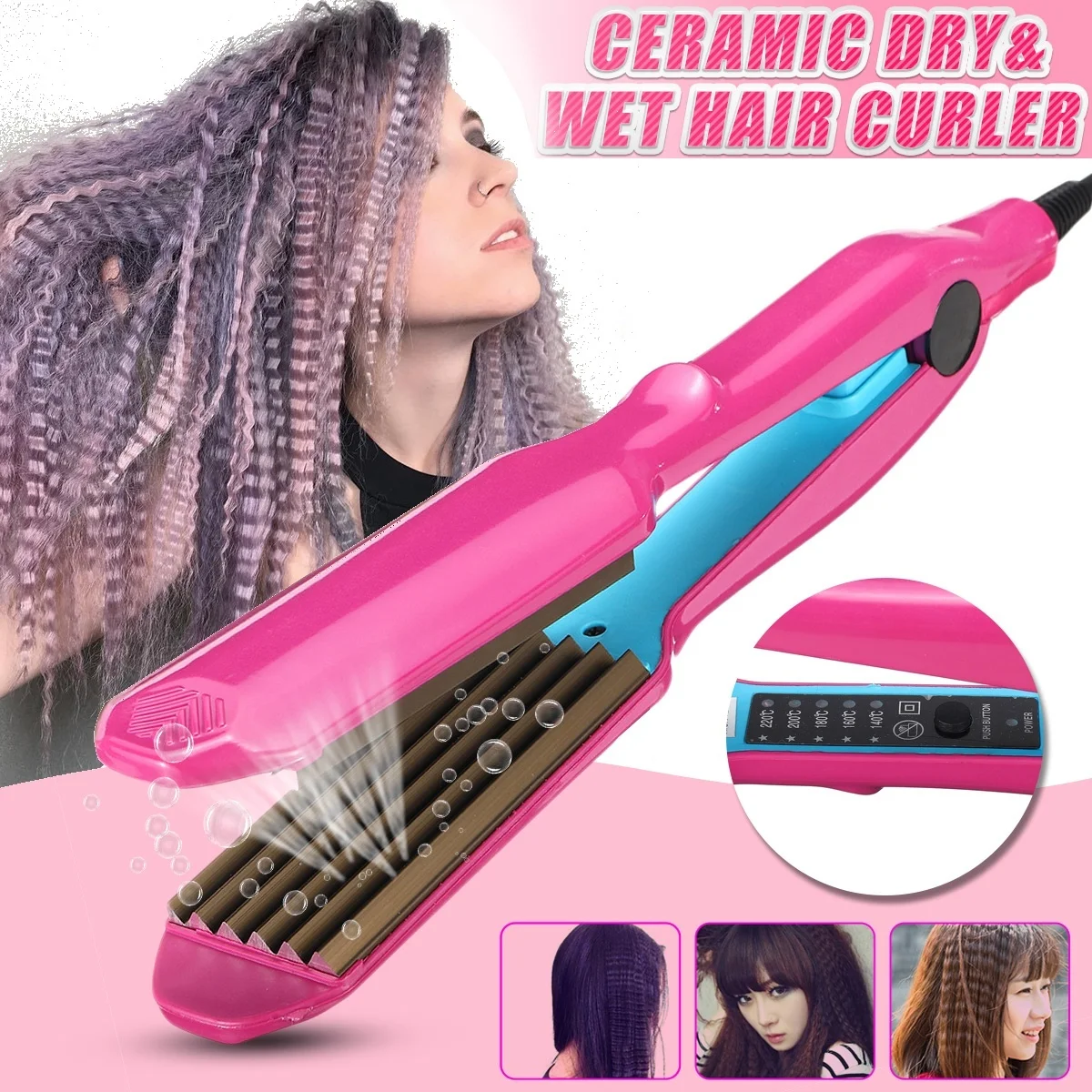 Professional Hair Crimper Curler Dry & Wet Use Corrugated Irons Ceramic  Curling Iron With Temperature Control Waving Tool - Hair Straightener -  AliExpress