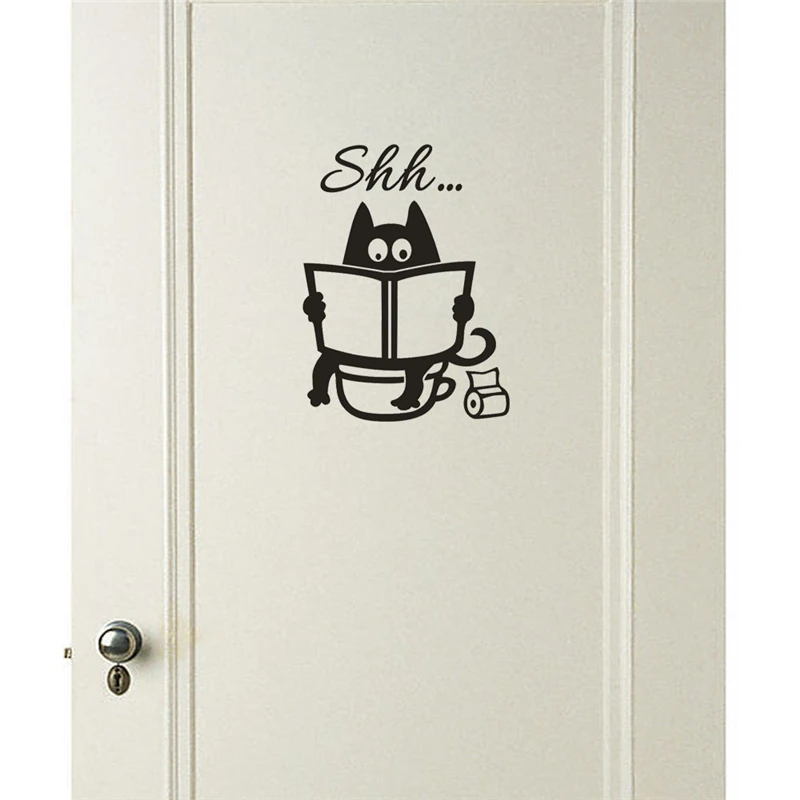 Cute Cat Shh Toilet Removable Art Vinyl Mural Home Room Decor Wall Stickers Creative Comfortable Warmth Quality Exquisite
