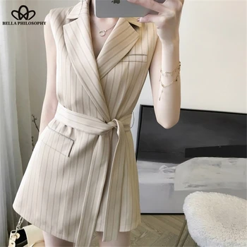 

Luck A Summer 2020 New Sleeveless Suit High Waist Casual Striped Jumpsuit Female Playsuit with Belt