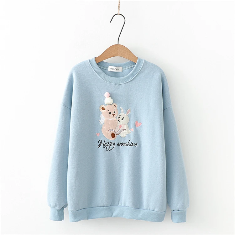 Merry Pretty женские толстовки с капюшоном Harajuku мультфильм медведь вышивка Толстый Пуловер с длинным рукавом o-образным вырезом свободный спортивный костюм