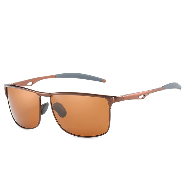 CARFIA Polarized Sunglasses For Men – Spring Hinge Metal Frame Rectangular Shades, UV400, Brown/Brown