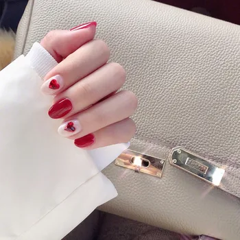 

24pcs/set Korean Ins Glitter Red Crystal False Nails with Glue Detachable Short Round Head Full Cover False Nail Tips press on