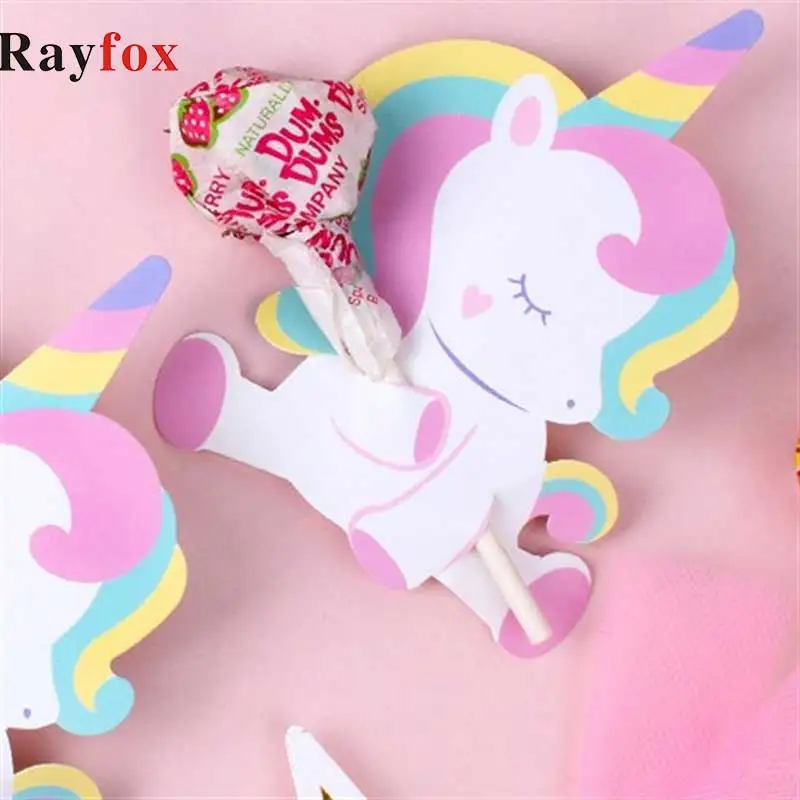 

50Pcs/bag Children's Cartoon Plastic Lollipop Decorative Cards Cute Baby Shower Unicorn Handmade DIY Fittings Paper Cards