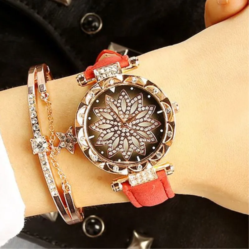 

Women Watches Luxury Diamond Quartz Wristwatch Women Creative Ladies Watch Elegant Female Clock Simple Leather Wrist Watch Women