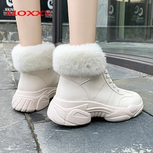 Новые зимние ботинки на толстой подошве с теплым мехом, плюшевые кожаные зимние кроссовки на шнуровке, черные, белые ботинки, зимние ботинки
