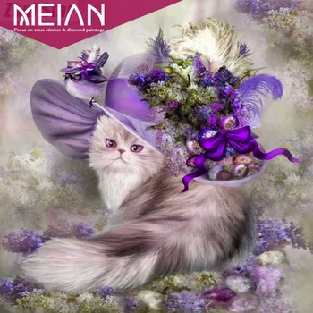 

2020 MEIAN Cat Diamond 5D DIY Diamond Painting "Animal Flower Cat" Embroidery Cross Stitch Rhinestone Mosaic Painting Decor Gift