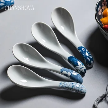 

CHANSHOVA Multiple Patterns Traditional Chinese Style Ceramic Spoon China Porcelain Soup Spoon Tableware Kitchen Utensils H289