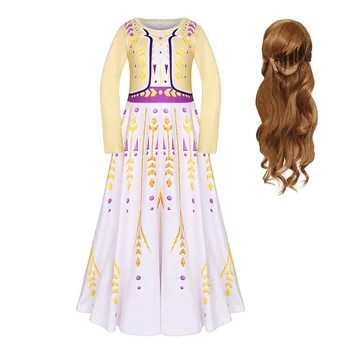 

MUABABY Girl Anna 2 Princess Dress Long Sleeve Swing Flared Nightgown Carnival Fancy Costume Children Clothes for 3-10T