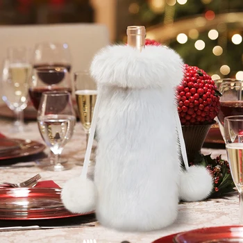 

Christmas Fur Champagne Bottle Cover Christmas Wine Bottle Bag For Winter Holiday Party Decorations
