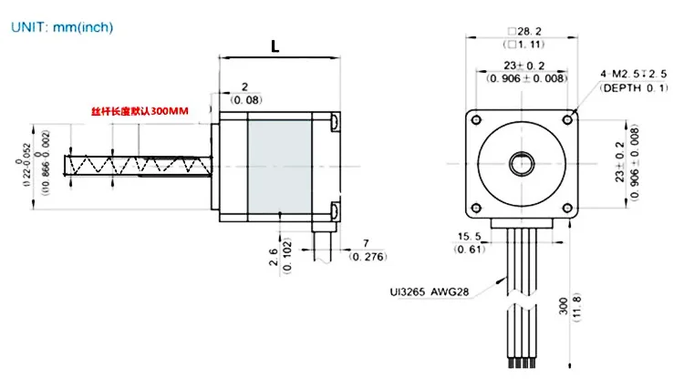 150mm, haste de parafuso linear 28 motor