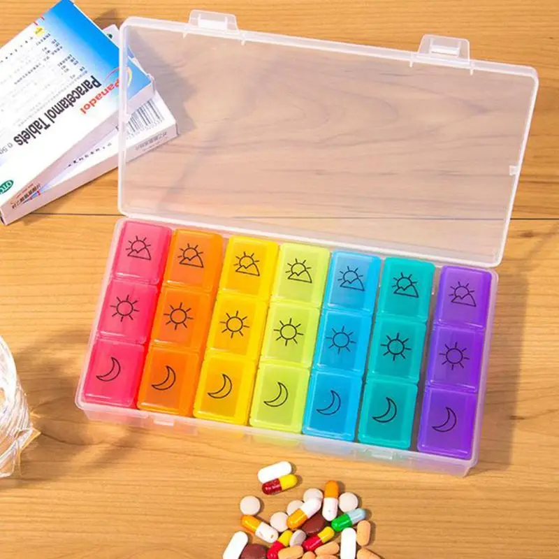 

Weekly Tablet Pill Box Holder 7 Days 21 Grid Medicine Storage Organizer Case