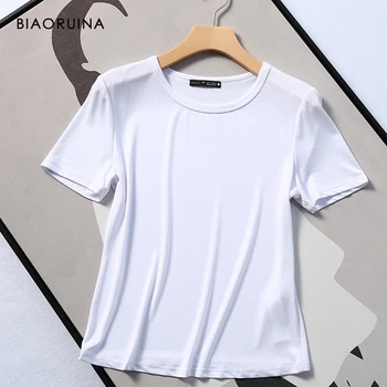 

BIAORUINA Women's Solid Color Modal Comfort Cool Smooth Round Neck Basic Wild T-shirt Short Sleeve Summer Casual Tees Tops
