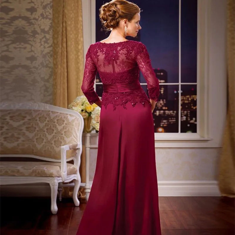 2019 Moeder Van de Bruid Jurk met 3/4 Mouwen Lace Chiffon Lange Mode Moeder Jurken voor Bruiloften Avondjurken 2019 Moeder Van de Bruid Jurk met 3/4 Mouwen Lace Chiffon Lange Mode Moeder Jurken voor Bruiloften Avondjurken