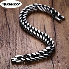 Oulai777, мужские браслеты на руку, нержавеющая сталь, цепочка на руку, кубинское звено, очаровательные винтажные браслеты, черные широкие Мужские аксессуары