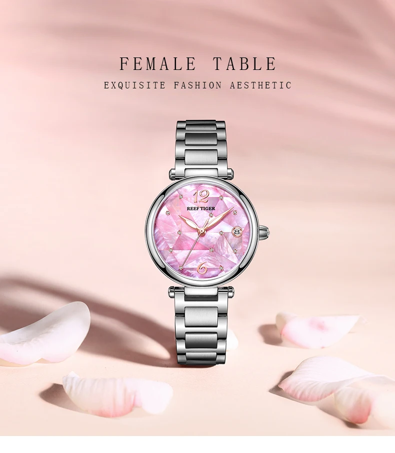 relógio rosa ouro azul dial relógio mecânico