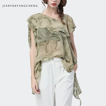 

Loose Chiffon Blouse Women Fashionable Fresh Print Thin Summer Tops All-Match Plus Size Niche Style Female Tops And Blouses