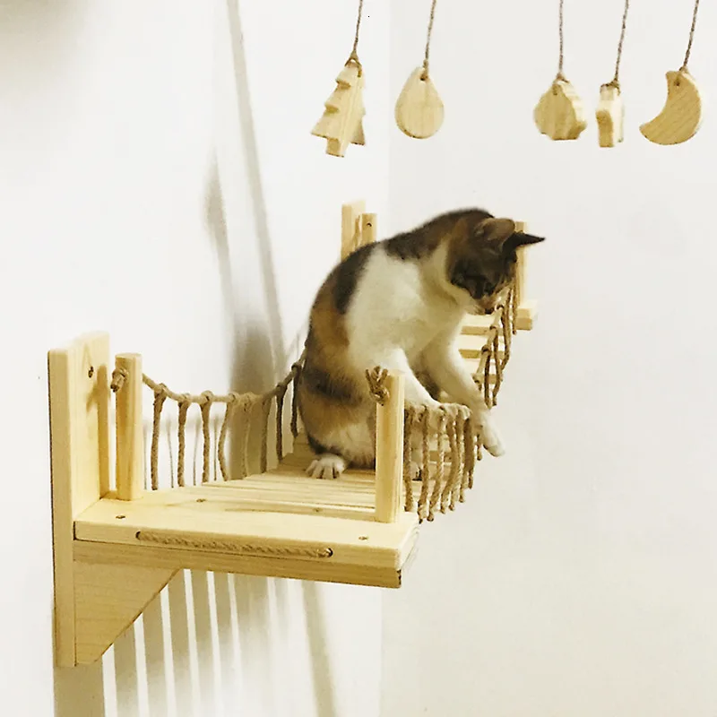 90 см подвесной мост для кошки, подвесное гнездо на платформе для котенка, настенное крепление для питомца, скалолазание, прыжки, ступеньки, деревянная лестница для кошки