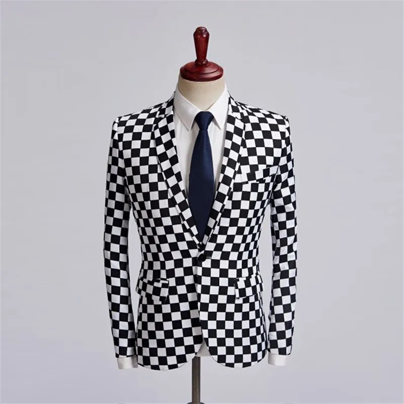 Хип клетчатые костюмы клетчатый костюм мужские костюмы Slim Fit мужские из двух частей черный и белый костюм куртка, смокинг мужской костюм с брюками