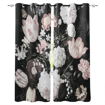 

Multi-size Rose Butterfly Pattern Window Curtains Polyester Fabric Living Room Curtain Home Decor