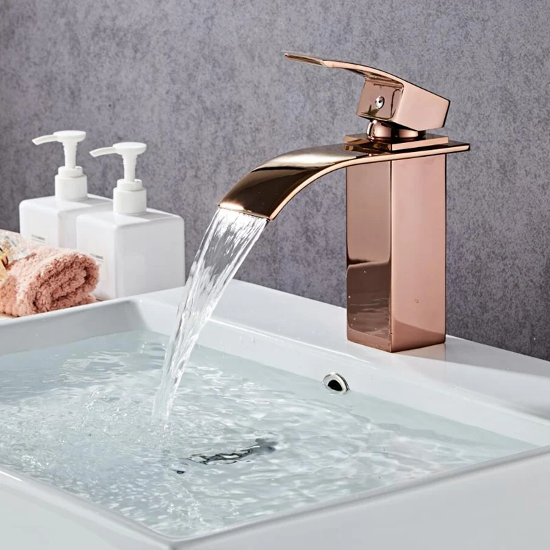 Brass Basin Mixer Deck Mount Rose Golden Bathroom Faucets Single