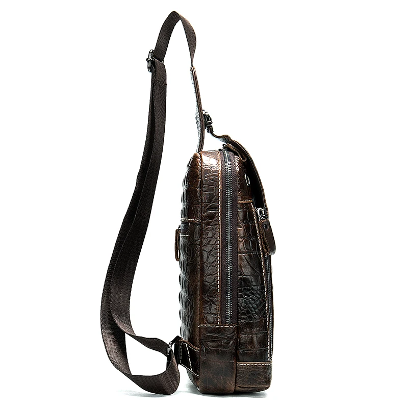 Luufan Genuine Leather Mens Chest Pack Sling Bags Alligator