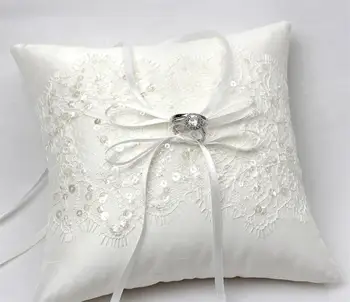 

wedding ring pillow ivory lace bridal ring bearer pillow for wedding flower girl ring pillow sequins lace wedding decoration