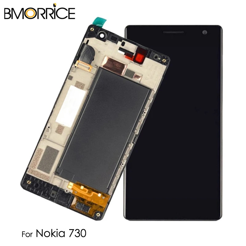 

LCD Display For Nokia Lumia 730 RM-1038 RM-1039 RM-1040 Touch Screen Digitizer Assembly Black with Frame Replacement Parts