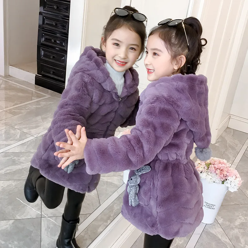 

Winter Girls Faux Fur Coat 2019 New Children Warm Pageant Party Warm Jacket Snowsuit 6 9 13 Baby Hooded Outerwear Kids Clothes