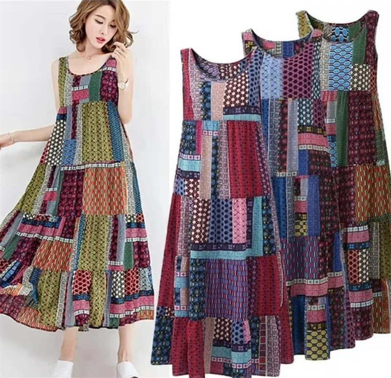 

Bohenmian Maternity Sleeveless Long Dress for Pregnant Women Patchwork Beach Dress Vestidos Outfits Pregnancy Clothing Plus Size