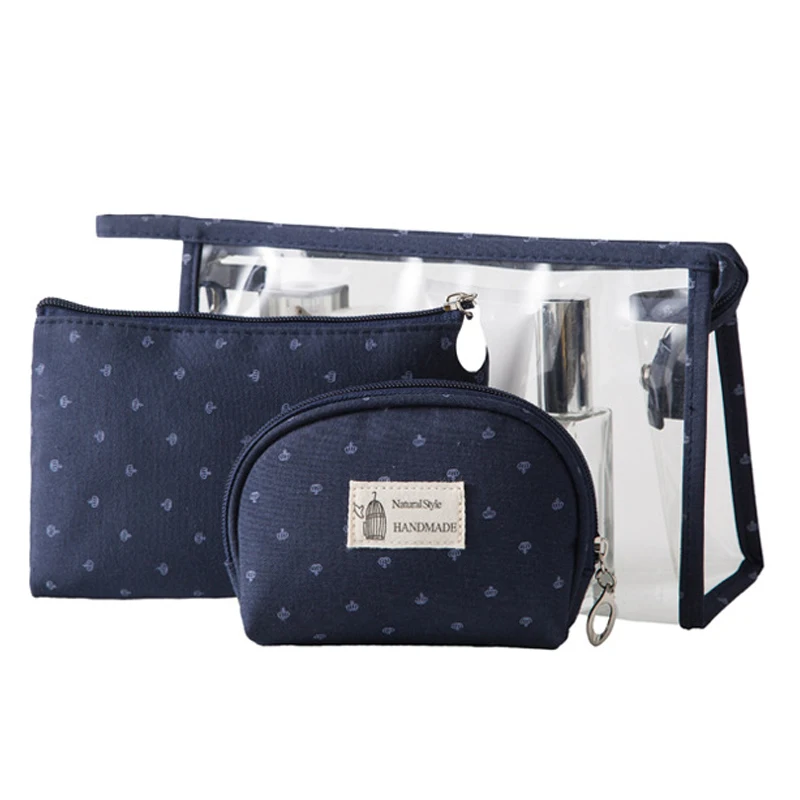 Dark Blue 3 шт. прозрачная косметичка из ПВХ, Женская дорожная сумка для хранения, прозрачные косметички на молнии, косметический Чехол, косметичка для ванной, Органайзер - Цвет: Dark Blue