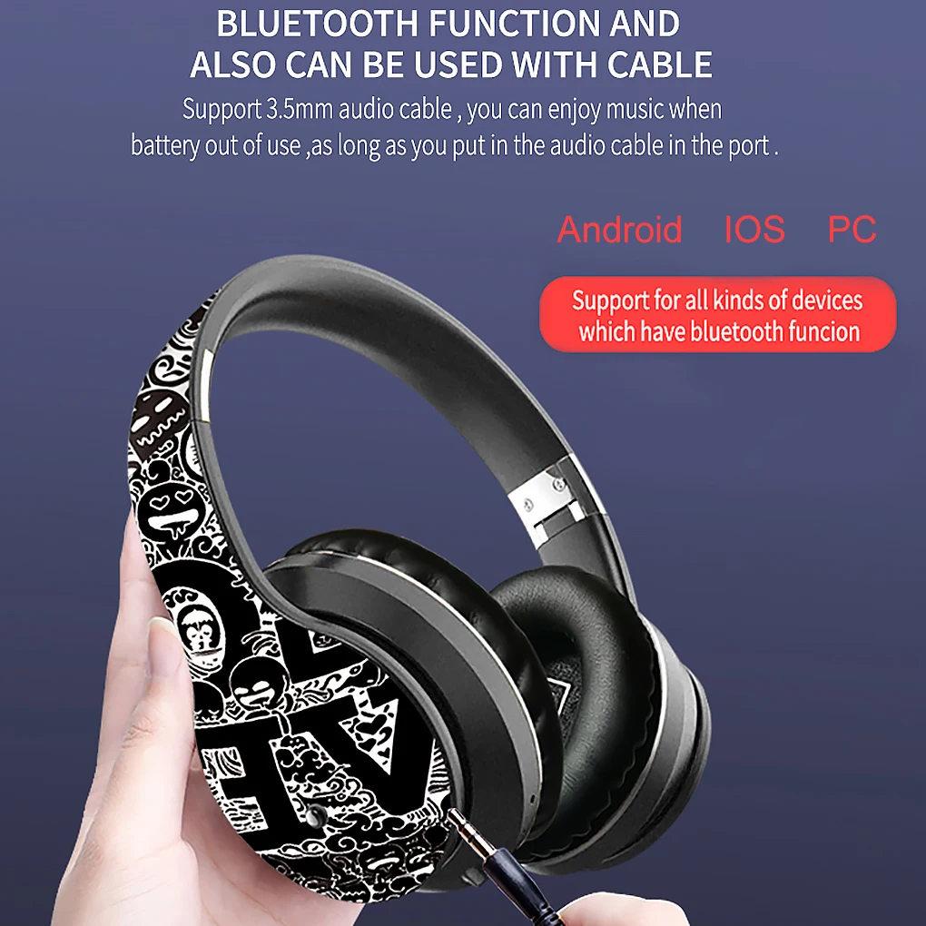 Bluetooth 5 0 Wireless Headset Graffiti Foldable Sports Game Headphones for Mobile Phone