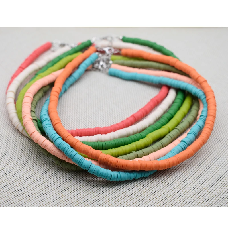 Beads Choker Necklace Boho Fashion Colorful Handmade Polymer Clay Women Beach Jewelry Gift