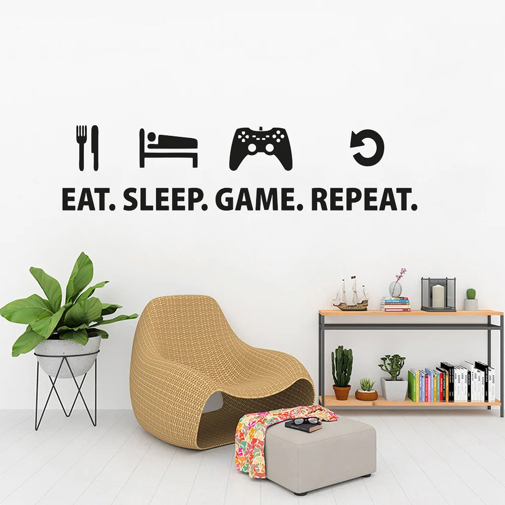 

Eat Sleep Game Sticker Repeat Play Game Room Decal Gaming Posters Gamer Vinyl Wall Decals Parede Decor Mural Video Game Sticker