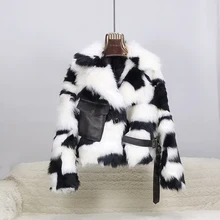 Новое поступление, модная женская шуба Авиатор из овчины Тоскана, черная и белая меховая куртка из телячьей кожи, Меховая куртка из Тосканы, большой размер F1210