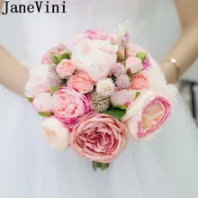 JaneVini Искусственный Свадебный букет розовые шелковые цветы романтический свадебный букет невесты ручной держатель Роза Пион аксессуары Damigella