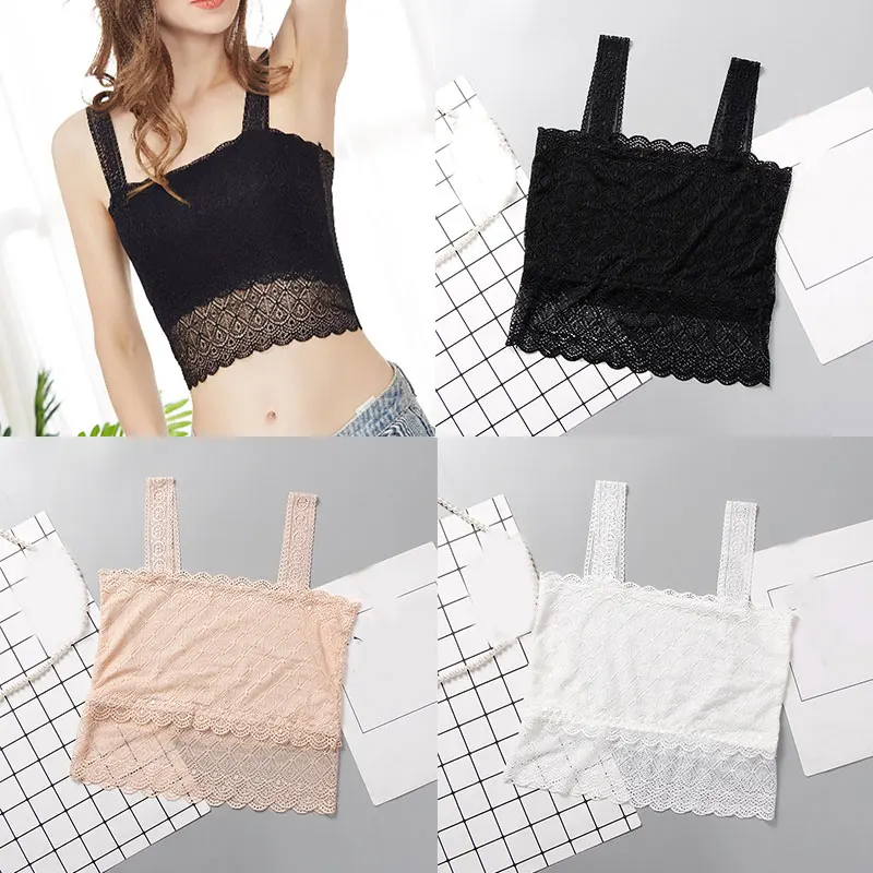 New Lace Strap Wrapped Chest Shirt Top New Comfortable Underwear Ladies Camisole Black White Women Summer Plus Size Crop Top lace camisole tops