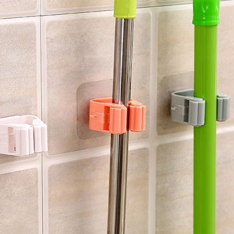 

1Pc Mop Broom Holder Wall Mounted Mop Holder Household Adhesive Storage Broom Hanger Mop Hook Racks Kitchen Bathroom Organizer