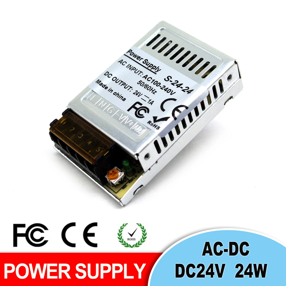 Мини-размер питания DC24V 1A 24 Вт трансформатор AC100-240V к адаптер для светодиодной