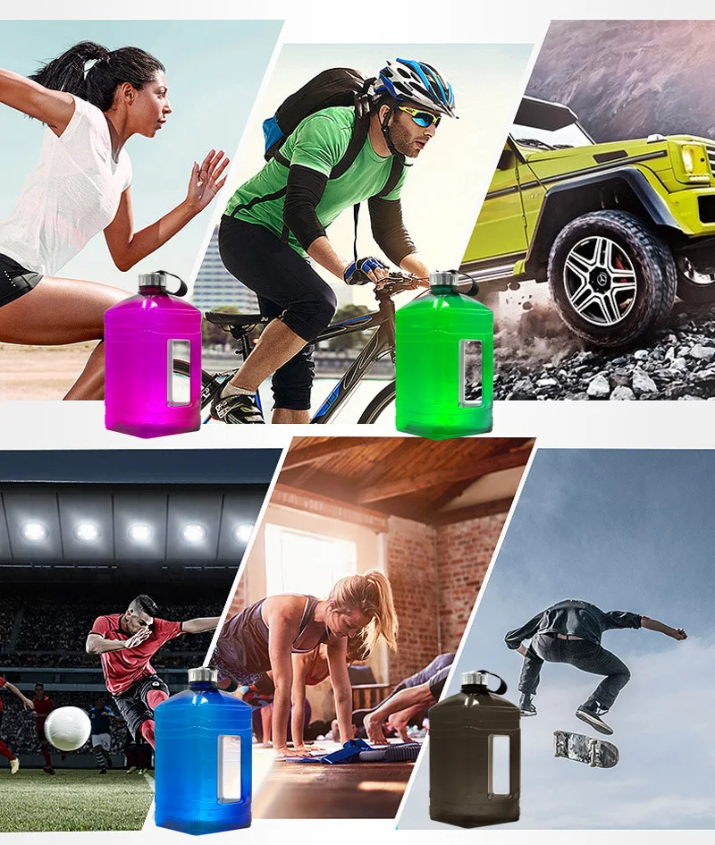 New Style 3.8L Sports Bottle PETG Gym Large Capacity Plastic Square Dumbbell Portable Bucket Vessel