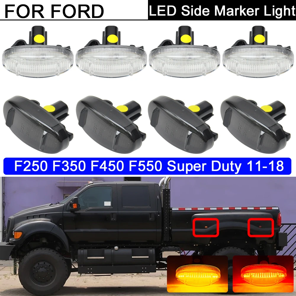 4pcs Front Amber Rear Red Led Dually Bed Fender Side Marker Light For