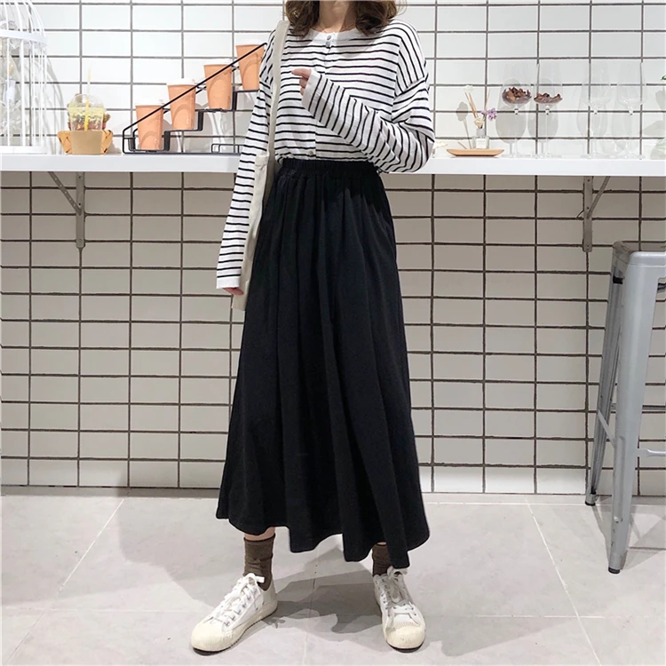 high waist skirt empire pleated spring autumn hot solid mid-calf preppy style faldas mujer moda Women's Clothing fashion brand