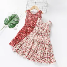 Новое От 3 до 12 лет платье для девочек Летнее Детское платье с цветочным принтом Сетчатое платье принцессы для маленьких девочек