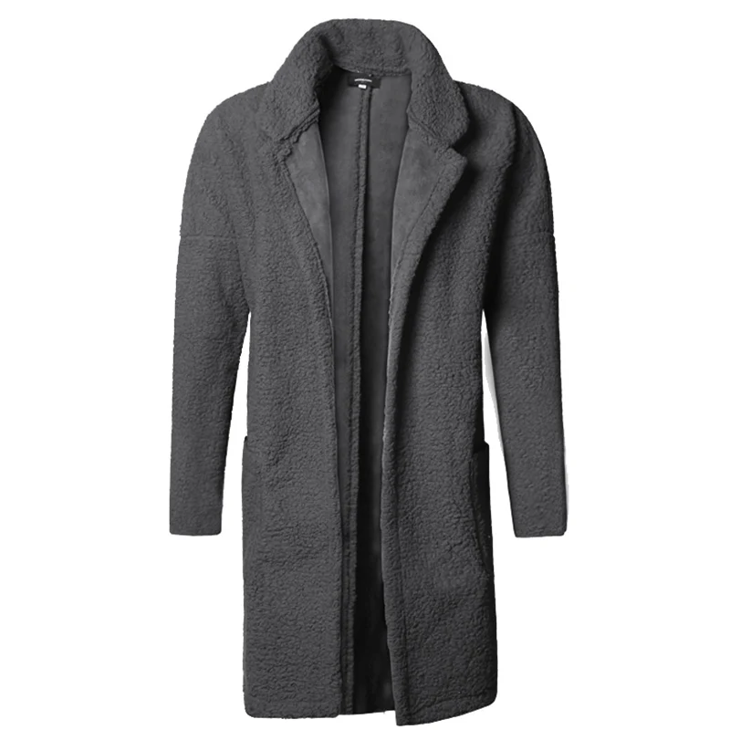 Мужской зимний толстый теплый повседневный однотонный кардиган с отворотом, длинный рукав, карман, пальто, мужская мода, дикая верхняя одежда