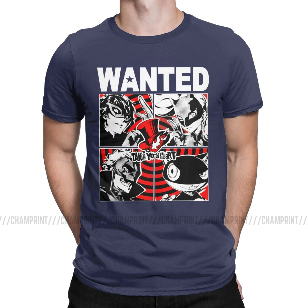 Мужская футболка «The Most Wanted Phantom groves Of Hearts Persona 5», хлопковая футболка с коротким рукавом, 6XL - Цвет: Тёмно-синий